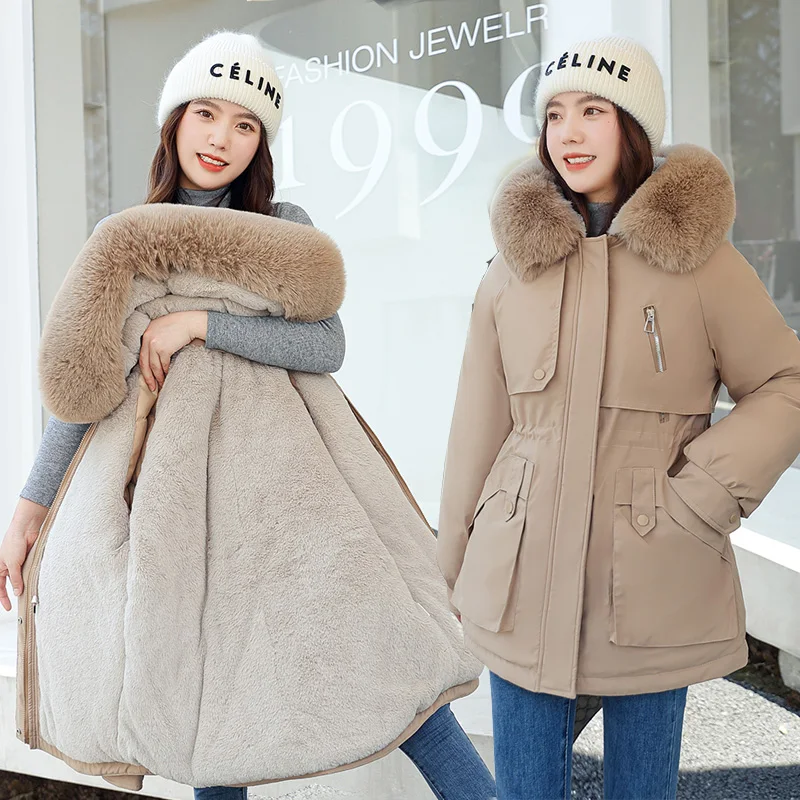 

2022 New Winter Women Cotton Jacket Padded Casual Slim Coat Hooded Parkas Slim With Fur Collar Warm Snow Wear Clothes