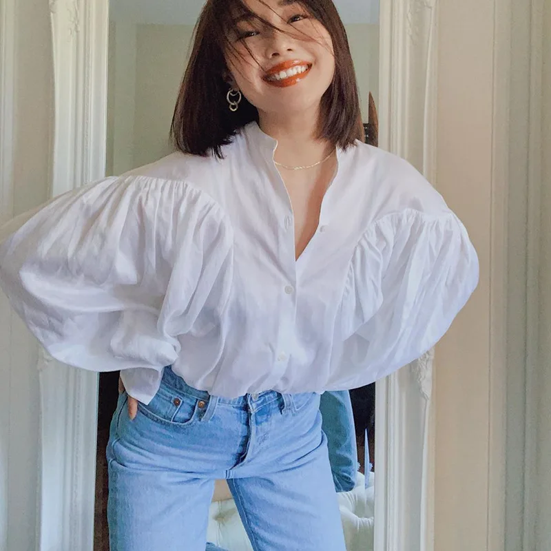 

Totem * Spring and Summer Simple Casual Commuter Loose Round Neck Long Sleeve Single-breasted Shirt Female Women Tops Blouse