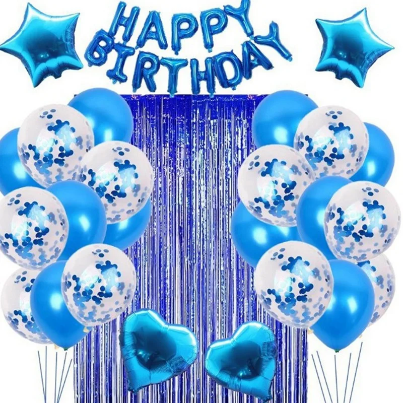 

27Pcs/Set Blue Balloons Birthday Set Party Supplies Letter Balloons Rain Curtain String Decoration Kit