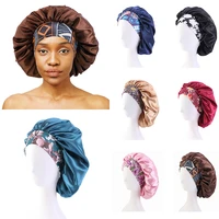 new trendy satinstretch band nightcap oversized african woman print elasticity wide brim hair care hat sleep bonnet