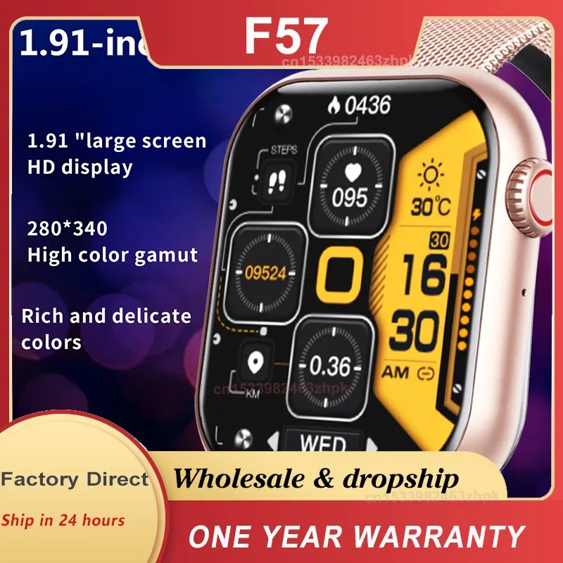 

F57 Smart Watch Bluetooth Call 1.91 Inch Blood Glucose Heart Rate Monitor Body Temperature Sport Fitness Smartwatch Android Ios
