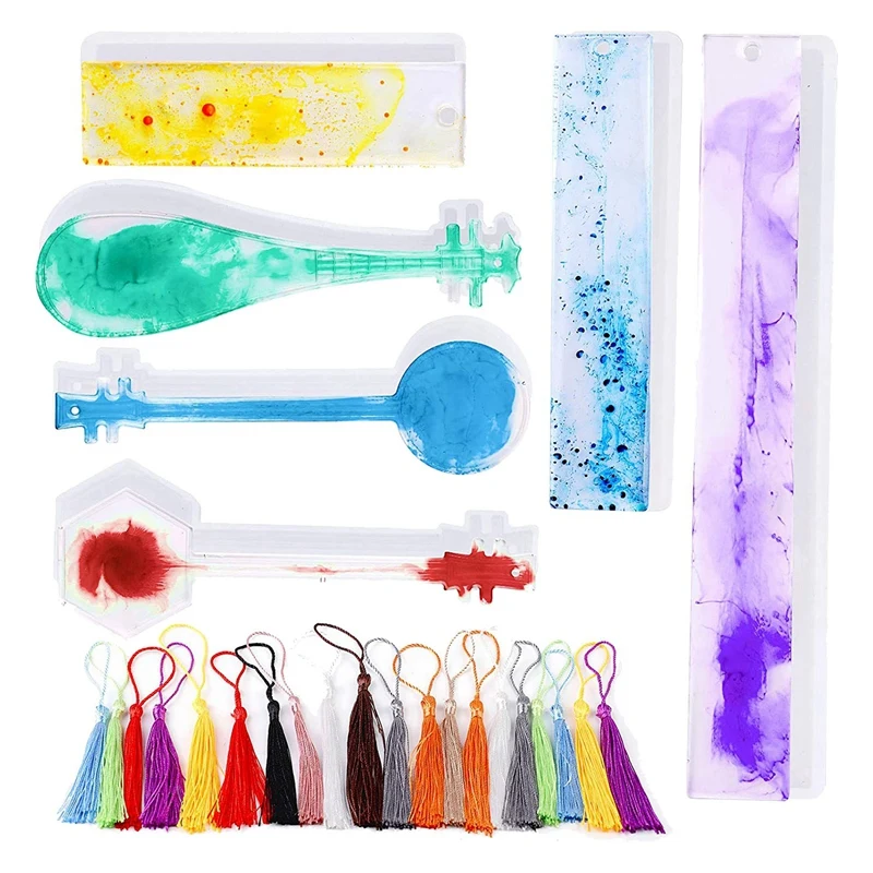 

Bookmark Resin Mold Silicone Mold DIY with Different Color Silky Tassels for DIY Bookmark Crafts Student Gifts