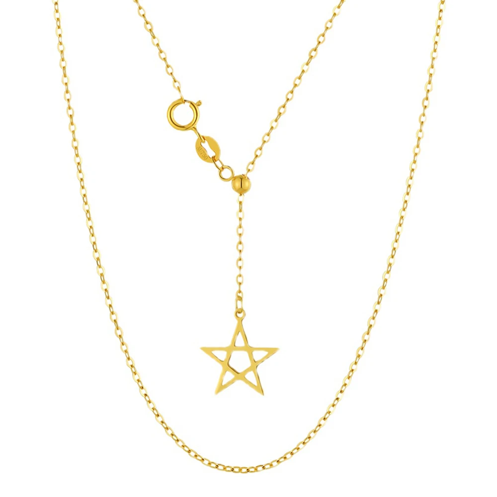 

Au750 Real 18k Yellow Gold Necklace Lucky Star Charm with O Chain Women Gift