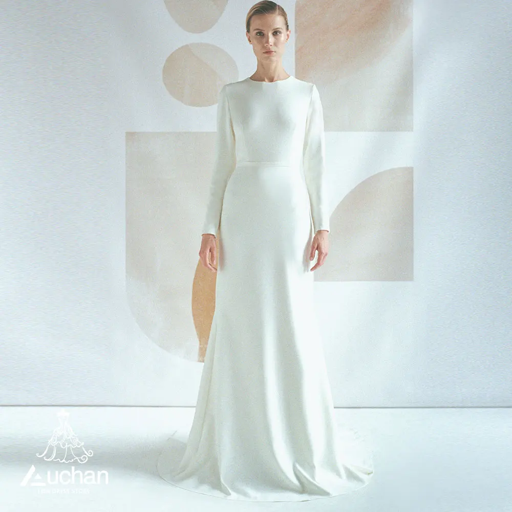 

Auchan O-Neck Prom Dress Evening Dress Long Sleeves Ankle Length Elegant Wedding Party Formal Gowns For Women Arabic