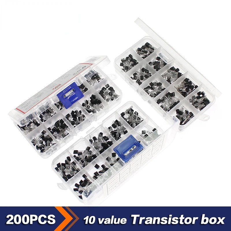 

200PCS PNP NPN Transistor Kit 2N2222 2N3904 2N3906 BC337 BC547 BC557 S8050 S8550 S9012 S9013 10 value transistors triode set box