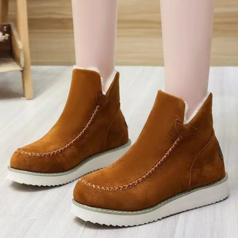 Women's Suede Ankle Boots Female Women Snow  Flat Winter Warm Platform Shoes Plus Size