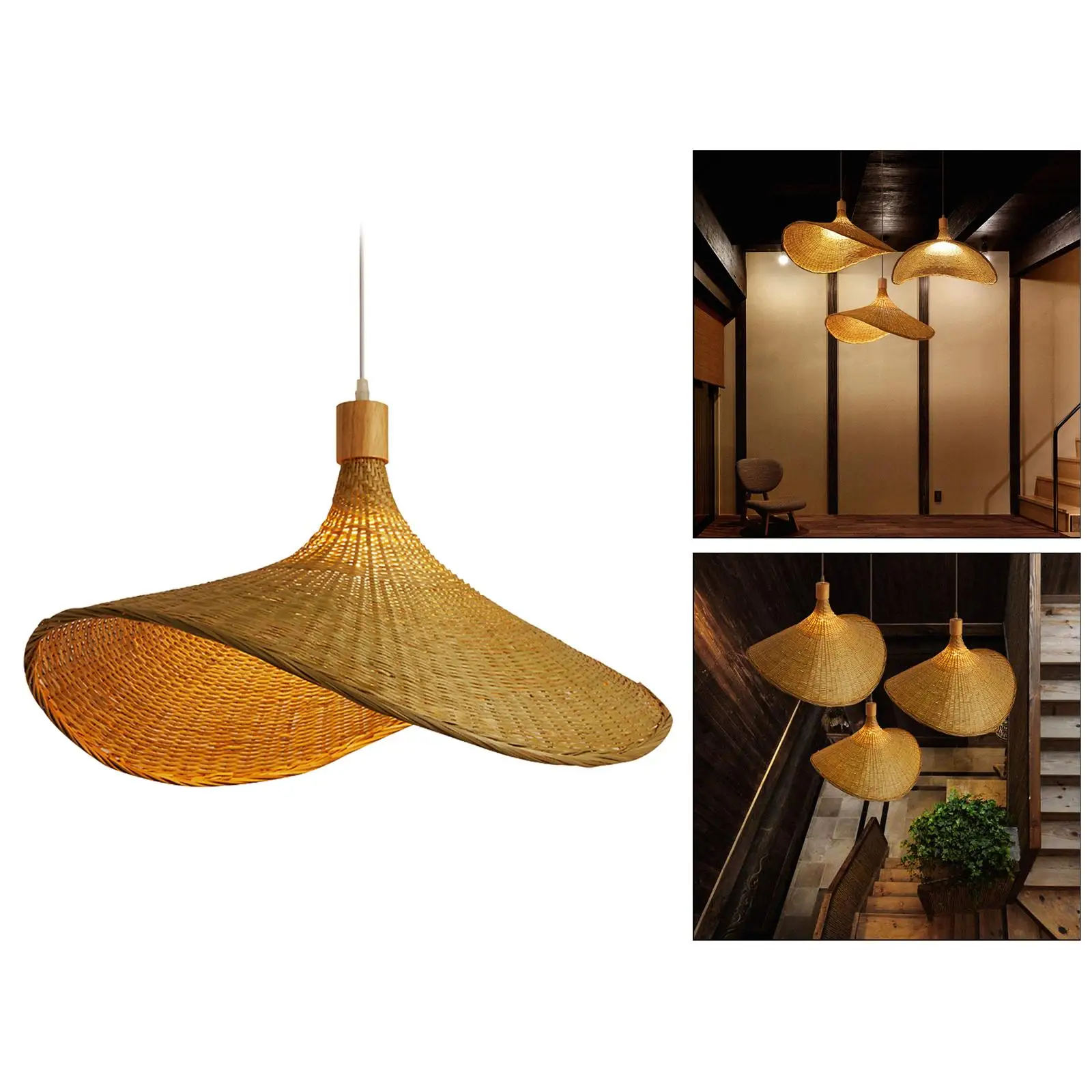 

Ceiling Lamp Rattan Hat Lampshade 30cm -Bulb Not Included Antique Modern