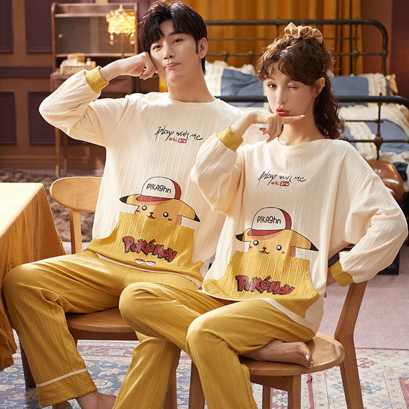 2023 100% cotton couple pajamas women's autumn and winter long-sleeved men's winter two sets can be worn as household clothes