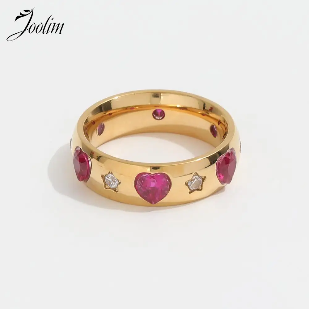 

Joolim Jewelry Wholesale High End PVD Waterproof Dainty Red Blue Star Heart Zirconia Pave Stainless Steel Rings Gift for Women