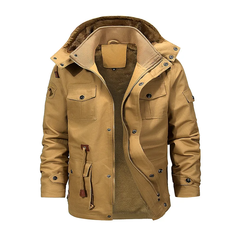 2022 New Coat for Men with Cashmere Medium Length Padded Jacket with Thick Padded Coat and Woolen Collar for Warm Men's Wear
