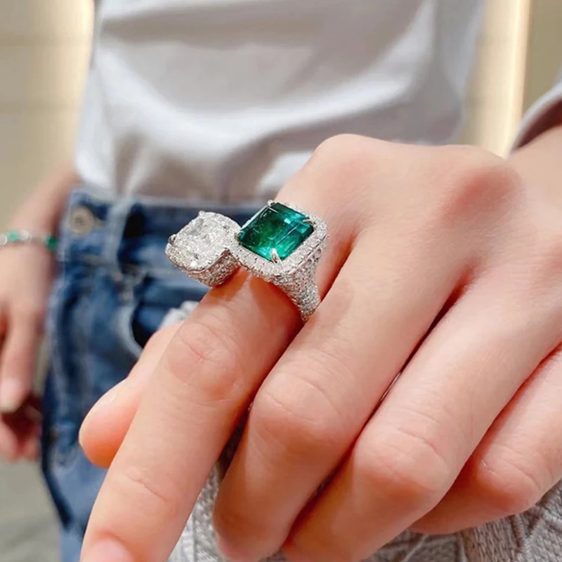 

Женское Открытое кольцо UILZ, роскошное белое и зеленое кольцо с квадратным фианитом и кристаллами, с микрозакрепкой фианита ААА, 2022