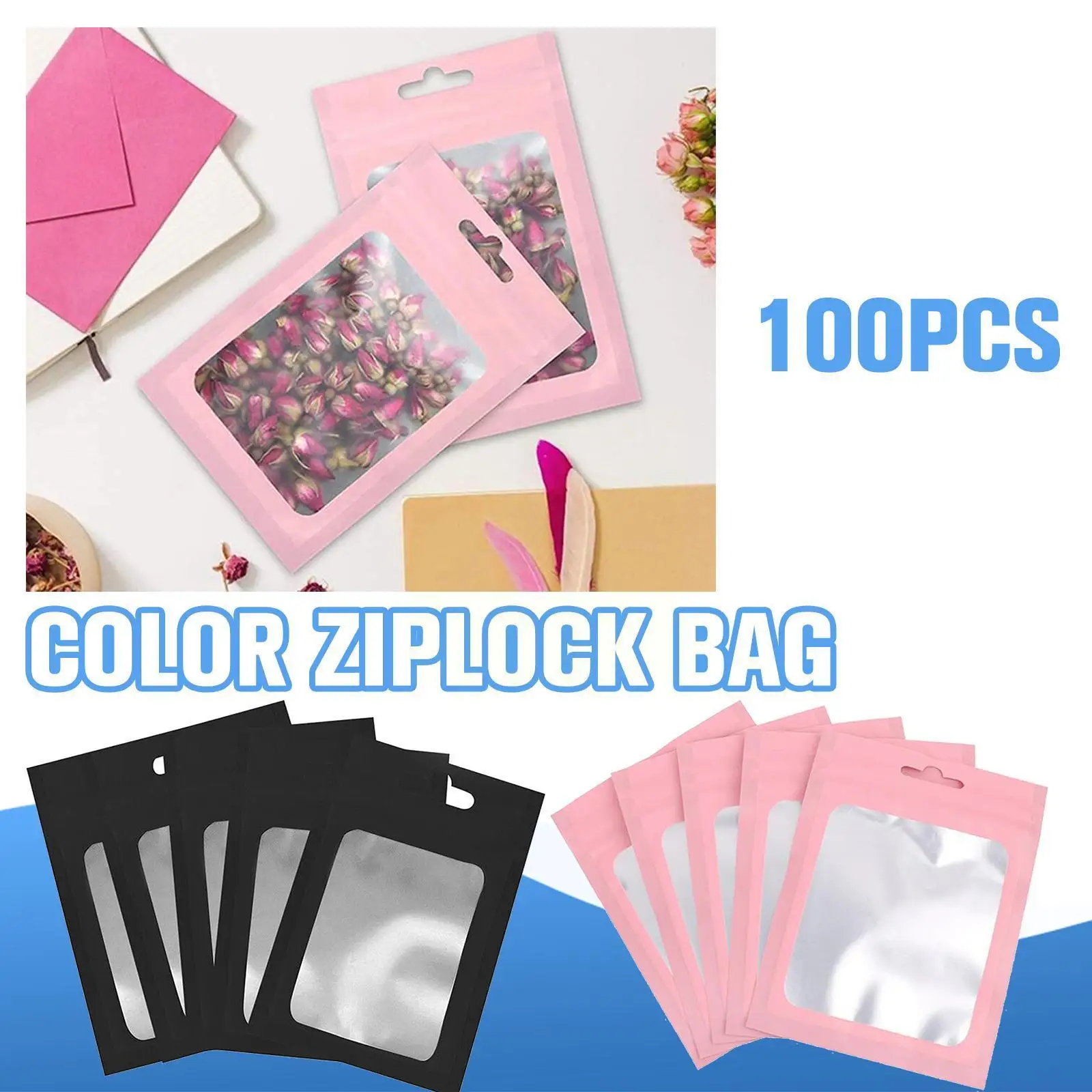 

100pcs Colorful Mylar Bags Bags With Clear Window For Jewelry Display Packaging Self Sealing Reusable Foil Pouch F2q9