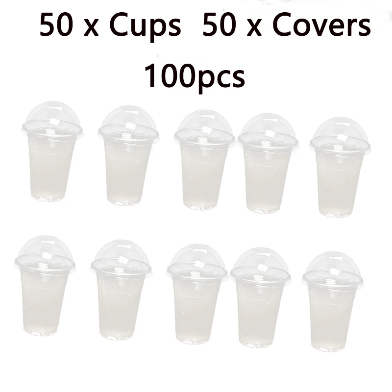 

50 sets 360ml 380ml 500ml Disposable Clear Cups with a Hole Dome Lids for Tea Fruit Tea Juice Milk Tea with Covers A50