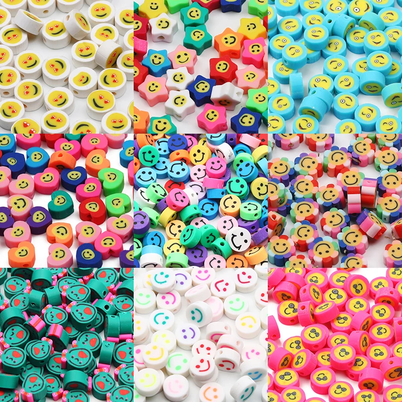 

Star Flower Heart Round Colored Smiley Polymer Clay Beads Loose Beads For Jewelry Making DIY Handmade Bracelet Necklace Supplies