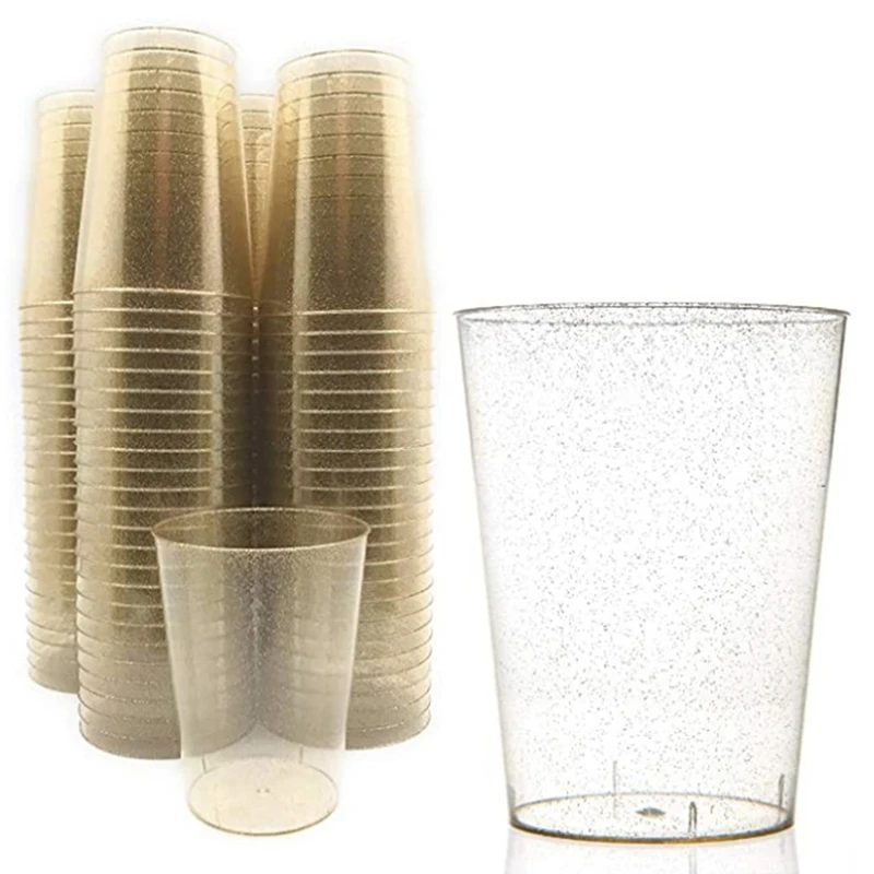 

Одноразовая Пластиковая чашка с золотым порошком, пластиковая чашка, чашка с плоским дном, чашка для мороженого, свадебная чашка, стандартная чашка