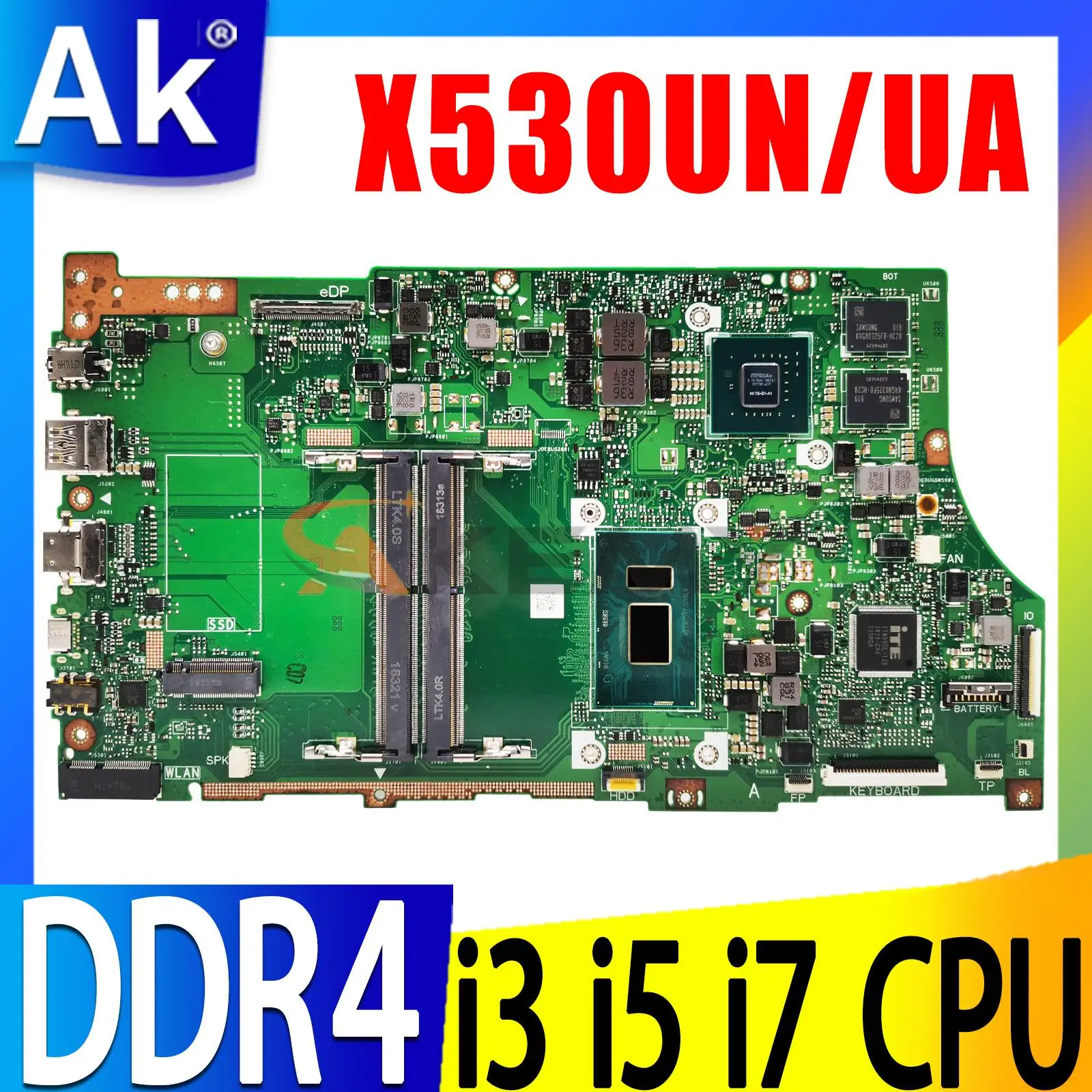 

X530UN Mainboard For ASUS X530UA X530UF A530U F530U V530U R530U K530U S530U X530UNO Laptop Motherboard I3 I5 I7 8th Gen CPU