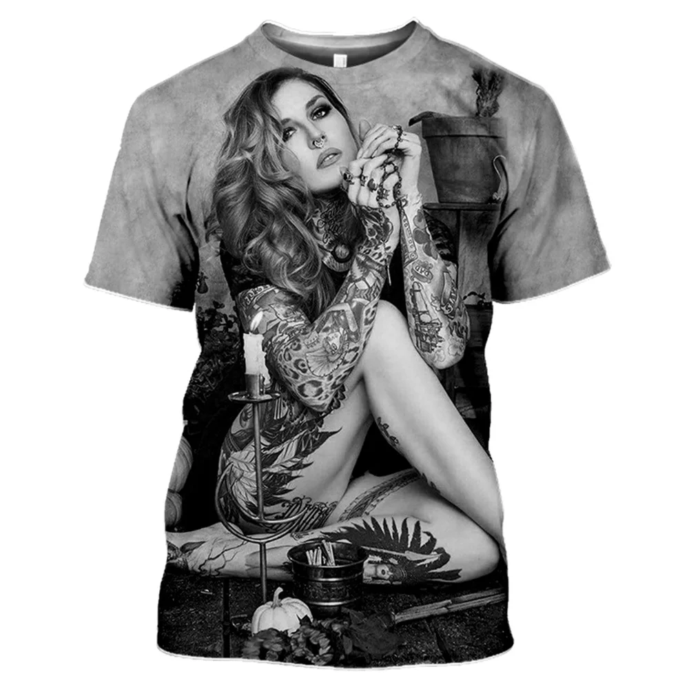 

2023 Summer Loose Casual Streetwear O-Neck Short Sleeve Tops Tees Sexy Goddess 3D Print Men's/Women's T-shirts Woman Clothes