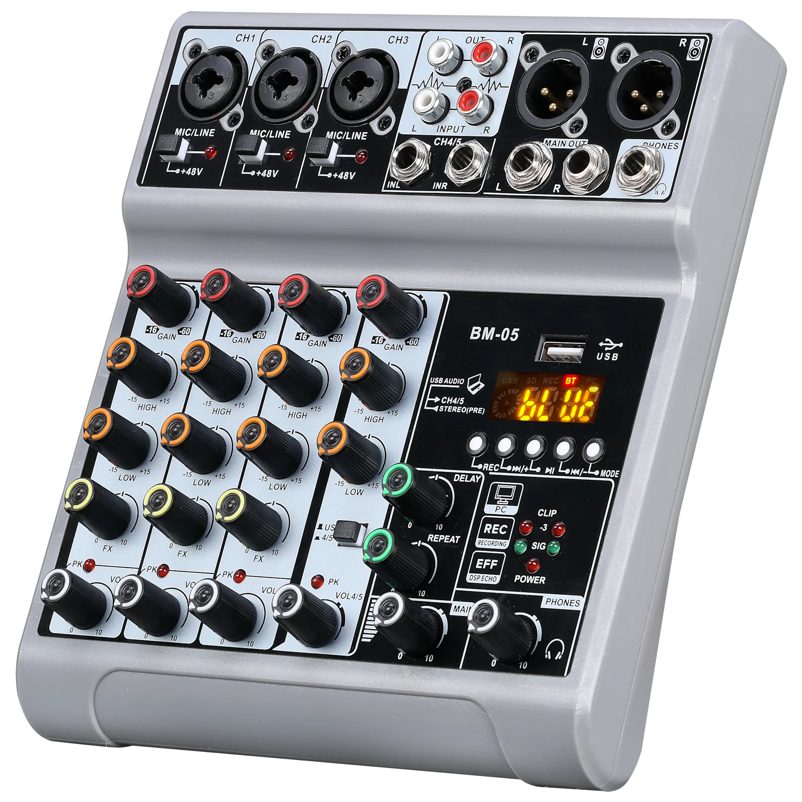 Фото Для BM-05 Mini 5-канальный аудиомикшер DJ-контроллер Микшер De Audio Profecional Микшерная консоль с USB Bluetooth для студии №2
