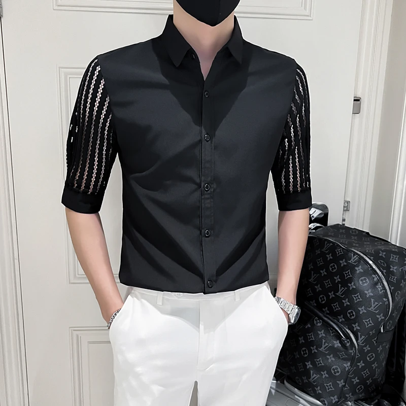 2022 British style Men Have Half Sleeves in Summer Bud Silk Short Sleeve Shirts/Male High-grade Lapel Business Shirts S-3XL