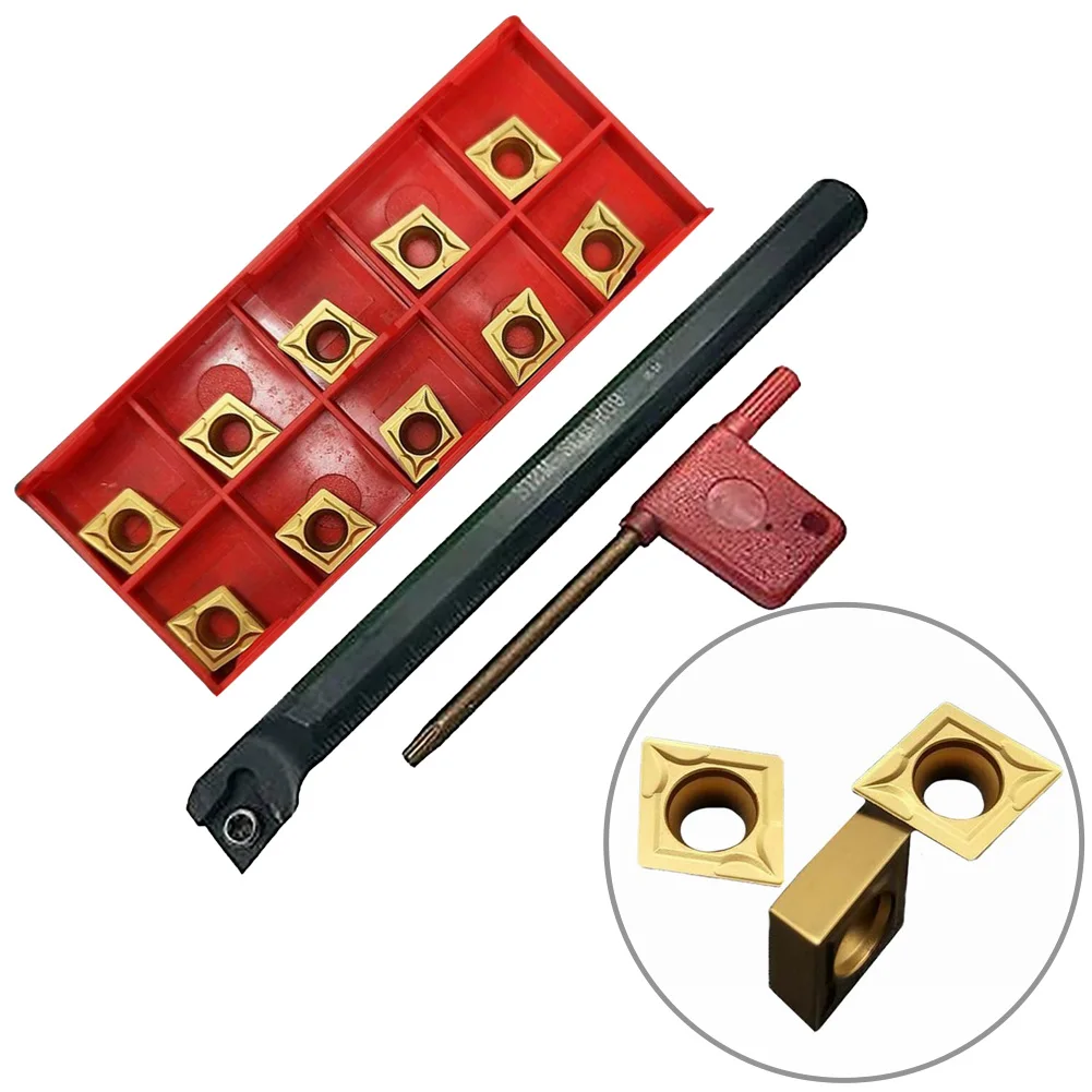 

3pcs S12M-SCLCR09 Boring Bar Turning Tool Lathe Holder 10Pc CCMT09T304 UE602 Insert T15 Wrench 150mm Handle Workholding Tools