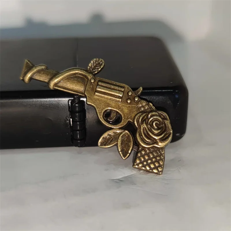 

Fashion Flower Revolver DIY Metal Badge For ZP Kerosene Petrol Lighter Handmade Decor Accessory Smoking Gadgets Man Gift