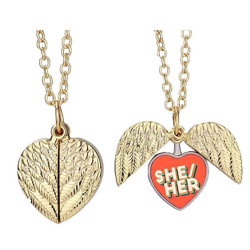 

She Her Retro Aye Heart Active Angel Wing Necklace Beautiful Pendant Fashion Jewelry