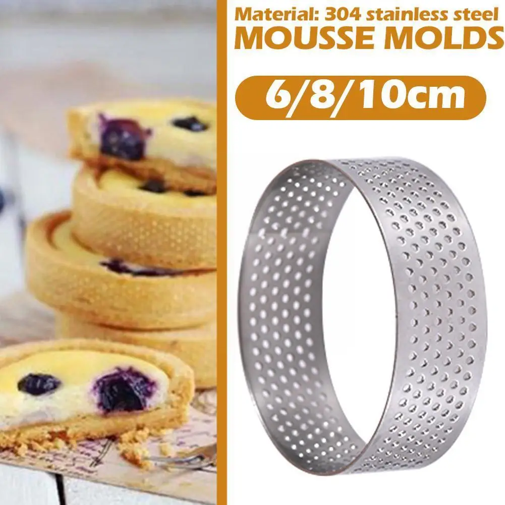 

1 Pcs Circular Steel Tart Ring Tower Pie 6/8/10cm Perforated Cake Baking Mousse Tools Ring Mould Cake U3s0
