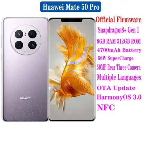 Смартфон Huawei Mate 50 Pro, оригинал, телефон с экраном 4700 дюйма, 256 мАч, ОЗУ 8 Гб, ПЗУ 512 ГБ, основная камера 50 МП, 6,74 Гц, OTA, NFC