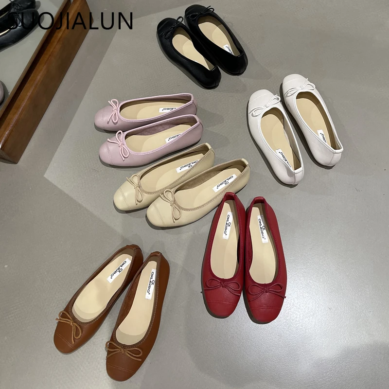 SUOJIAUN 2023 Spring New Women Flats Ballet Fashion Bow-knot Flats Female Shallow Ballerina Slip On Moccasin Mixed Colors Mujer