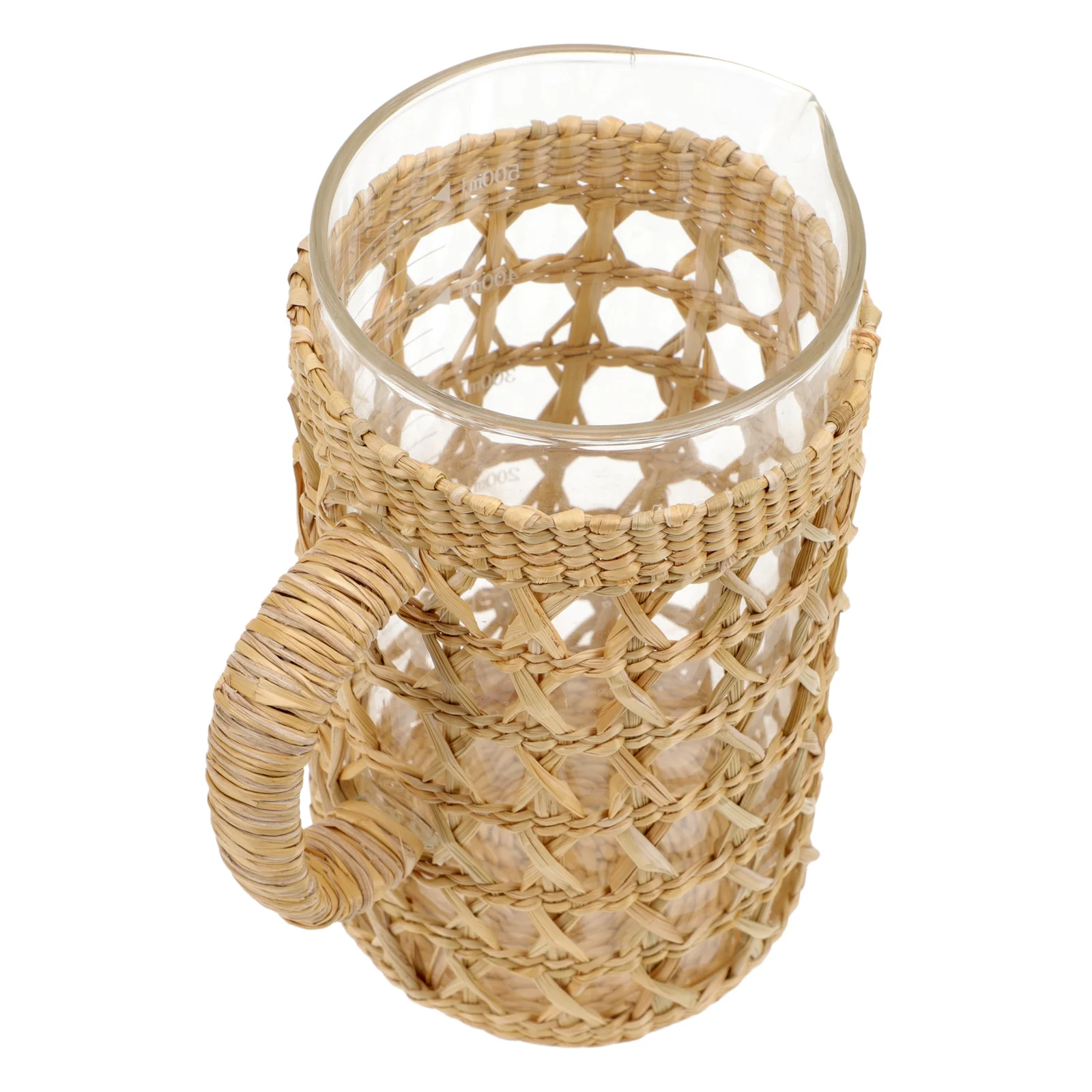 

Glass Measuring Cup Scaled Measuring Cup Thickened Measuring Cup With Rattan Woven Cup Holder