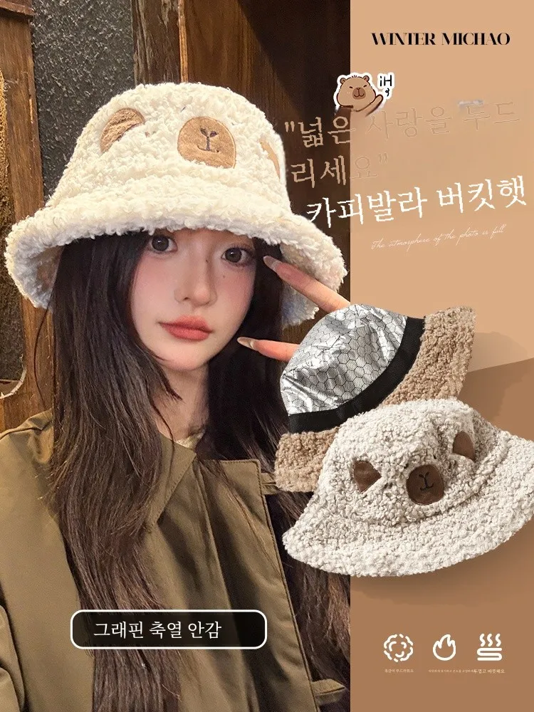 Новинка 2024 женская зимняя милая плюшевая шапка в рыбацком стиле корейская