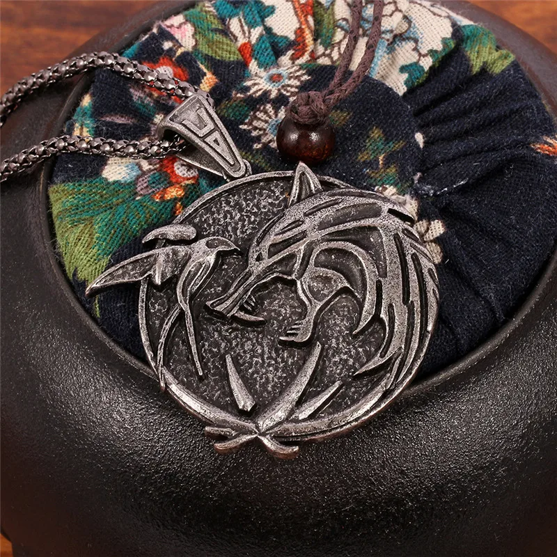 Винтажное готическое Ожерелье Подвеска волшебника голова Волка Птица Форма