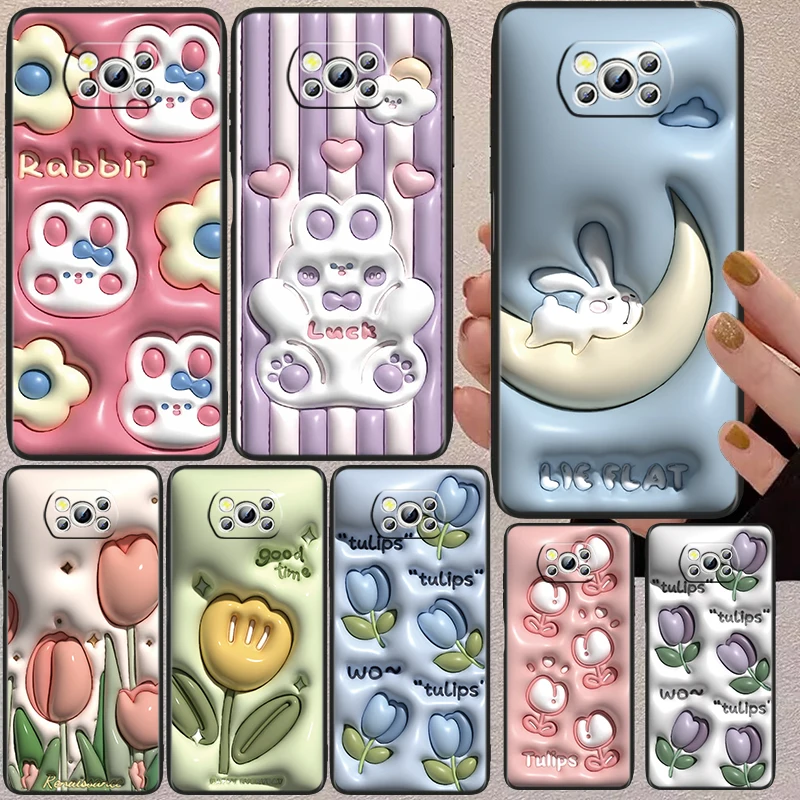 

Nonstereoscopic 3D Vision Flower Anime Black Phone Case For Xiaomi Mi Poco X5 X3 Pro X4 F4 F3 GT M5 M5s M4 M3 C55 C50 C40 5G