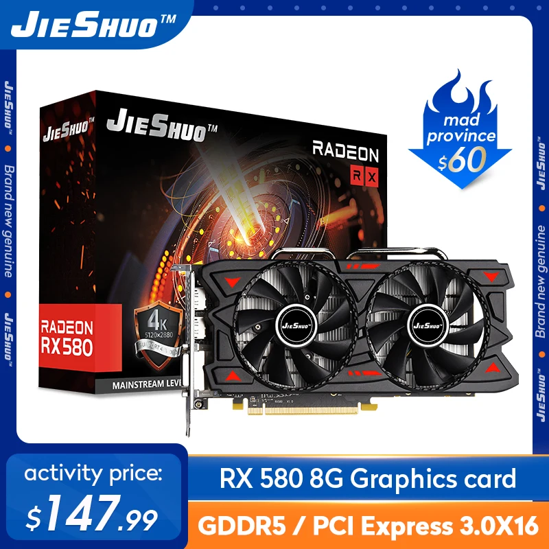 ETH: 28-31MH/S совершенно новая видеокарта AMD RX 580 8G для компьютера RX580 8 Гб 256 бит GDDR5