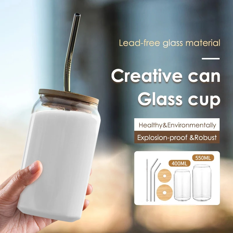 

550ml/400ml Transparent Glass Cups Milk Mocha Breakfast Mugs Coffee Cup With Straw Drinkware Beer Cola Juice DIY Handmade Can