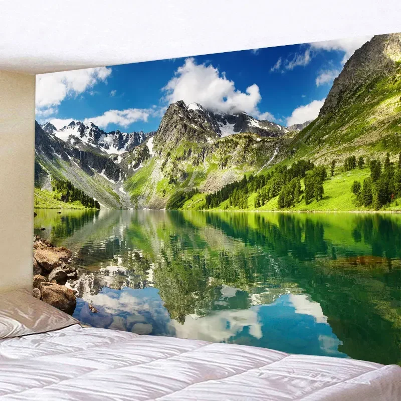 

Гобелен Большой Натуральный Лесной Шалет Озеро Настенный Гобелен Хиппи Пейзаж Гобелены Настенное Искусство для Украшения Дома