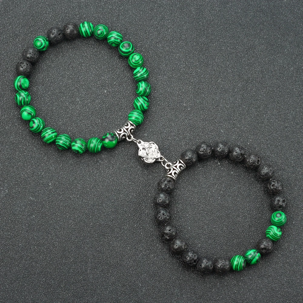 2 шт./компл. набор браслетов для пар с цветочным магнитом 8 мм натуральный тигровый