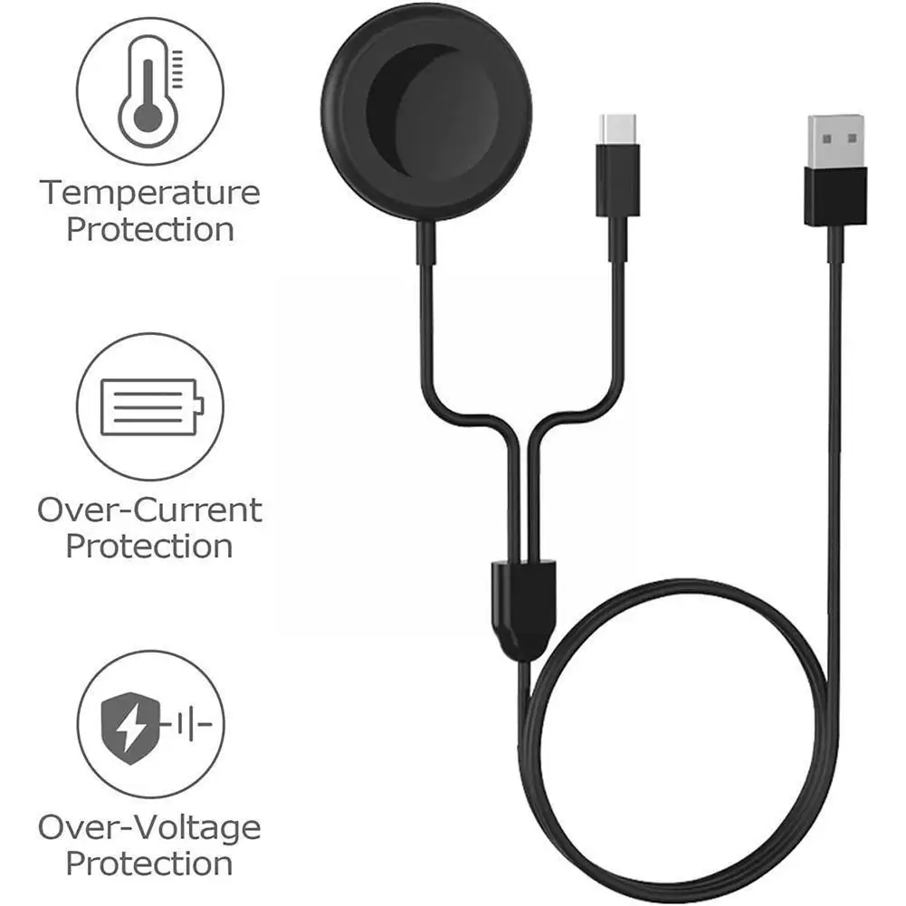 

Беспроводное зарядное устройство док-станция для часов 4 Classic 46 мм/3 2 в 1 Магнитный Usb-c беспроводной зарядный кабель для Active 2 U9b0