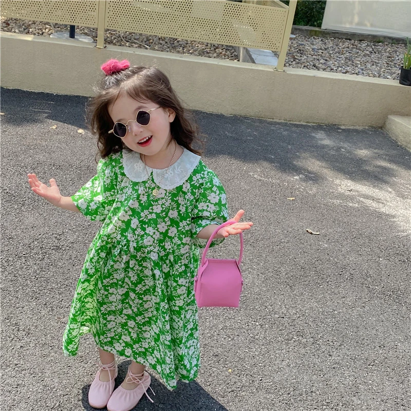 

2023 New Baby Girls Dresses Summer Short Sleeve Floral Birthday Party Princess Dress Kids Sundress Dresses Clothes