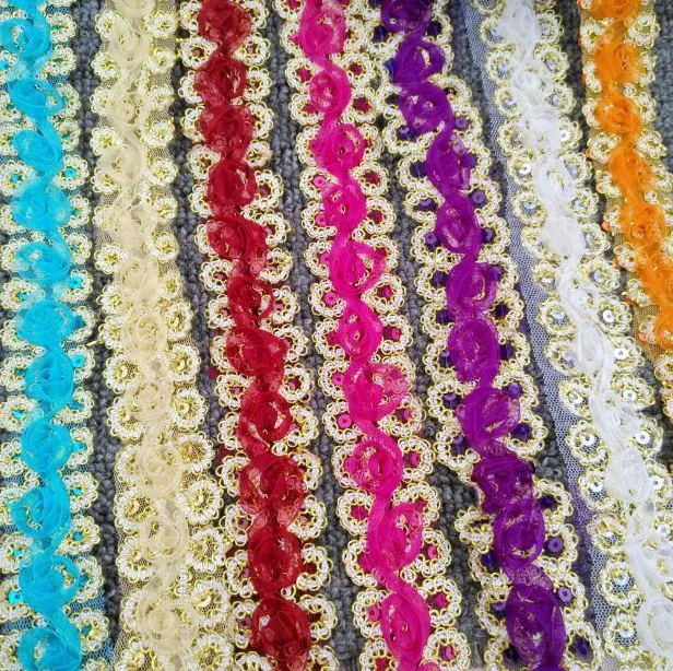 

9Meters Polyester Embroidery Colorful Sequins Lace Ribbon Trims DIY Clothing Accessories Patchwork 4cm Wide