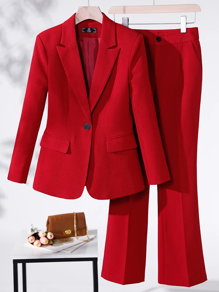 Women Pant Suit Purple Blue Red Black Long Sleeve Blazer And Trouser Formal Office Ladies Female Business Work Wear 2 Piece Set