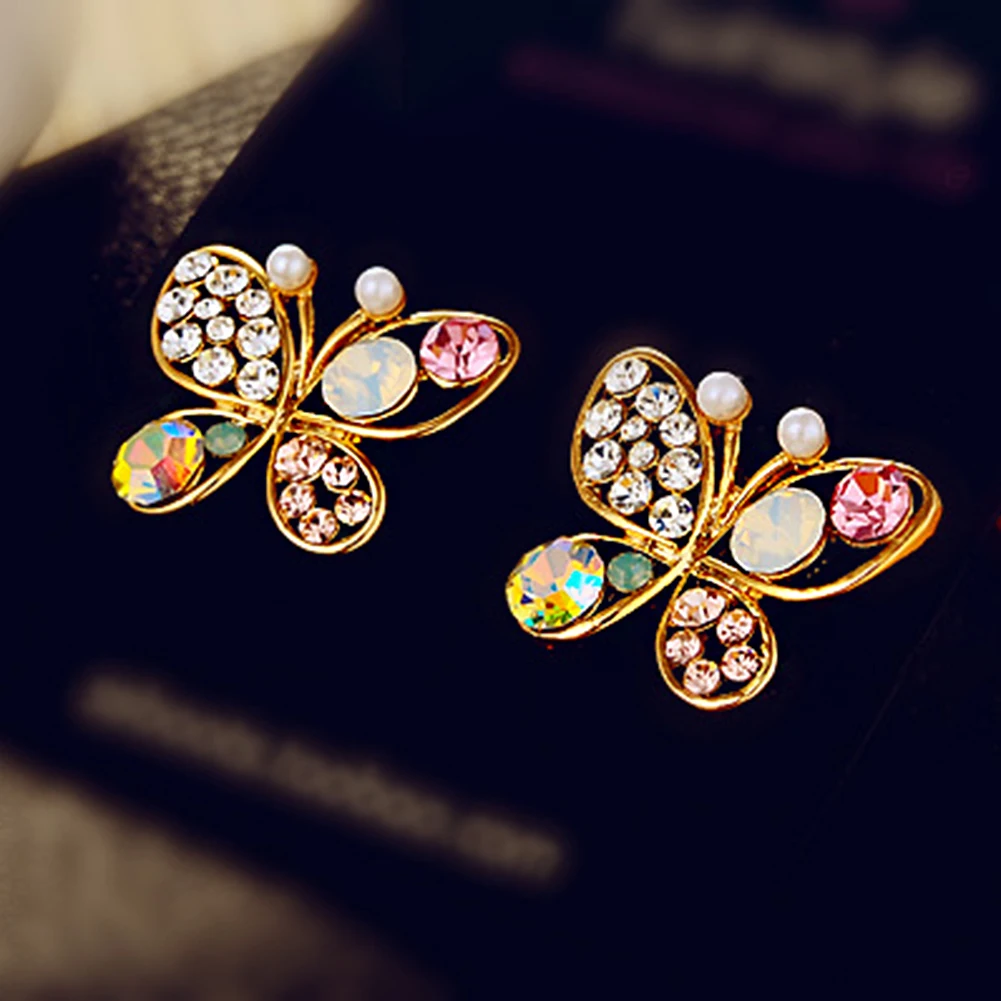 

Vintage Butterfly Crystal Earrings Party Jewelry Accessories Cute Pearl Butterfly Statement Insect Stud Earrings Women 2022