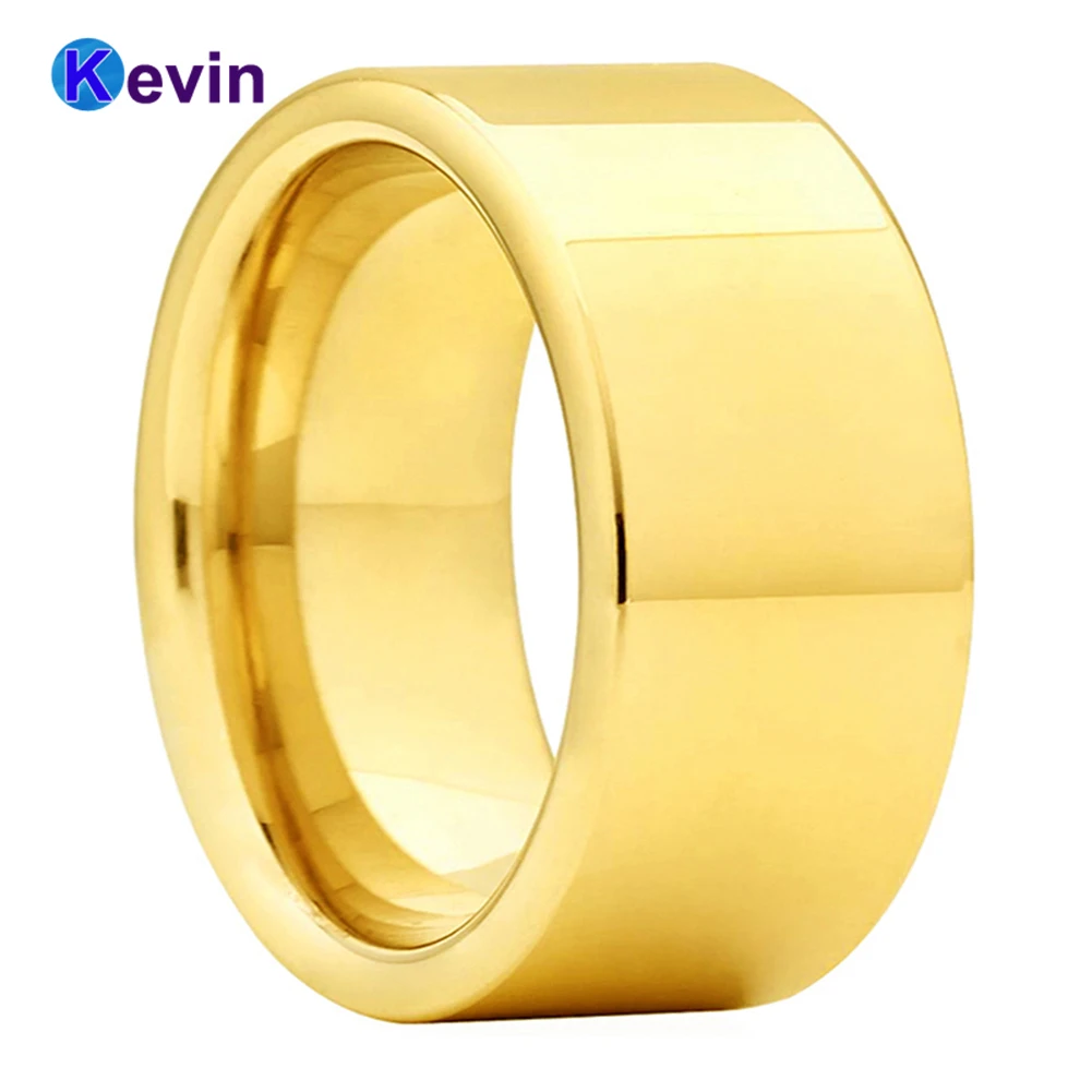 10mm 12mm Men Ring Gold/Black/Rose Tungsten Classic Wedding Band With High Polished And Pipe Cut Finish Comfort Fit
