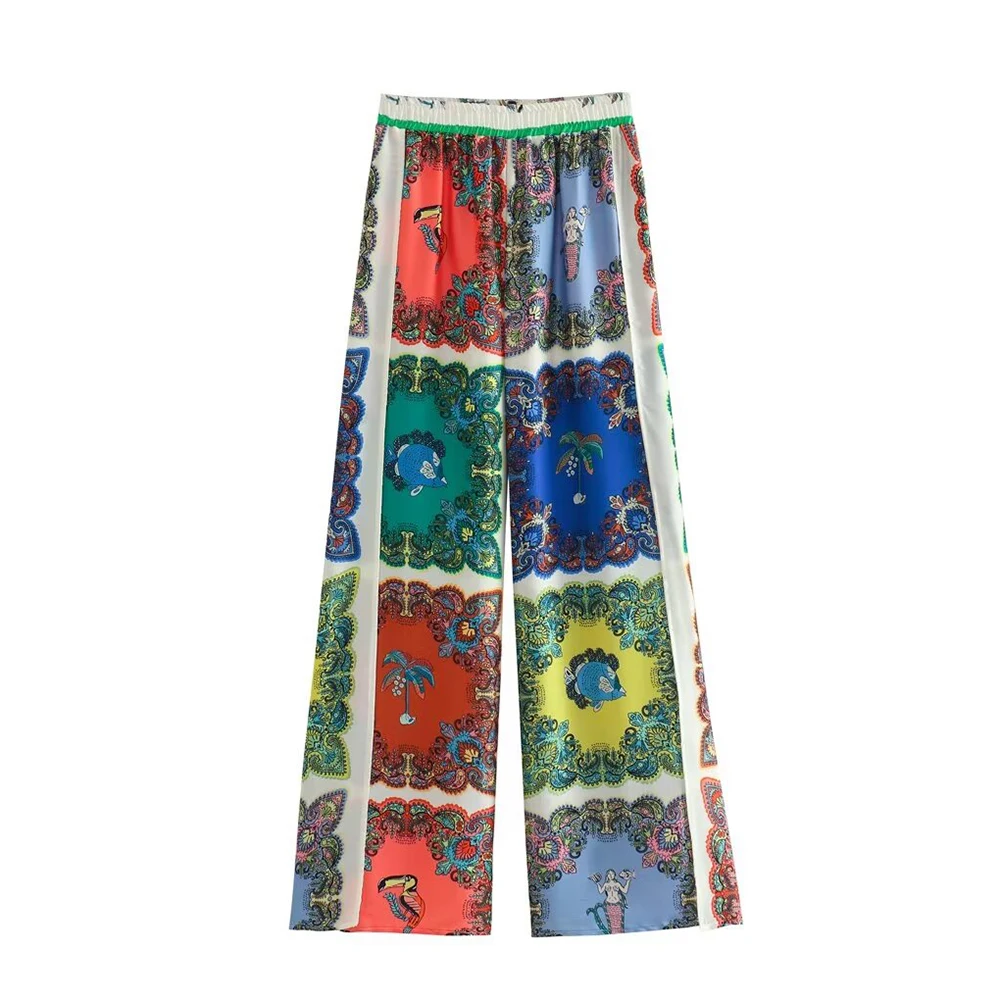 Повседневный летний комплект брюк с цветочным принтом PB ZA женские свободные