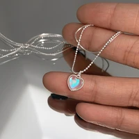 trendy heart shaped pendant necklace opal chain shiny women 2022 new jewelry choker necklace party bijoux gifts drop shipping