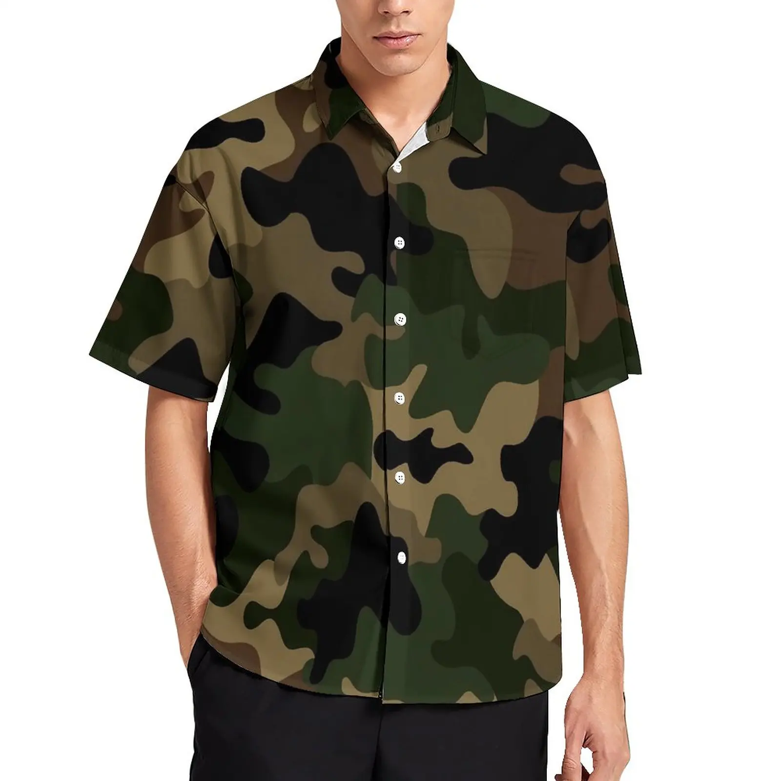 

Green Camo Vacation Shirt Camouflage Design Hawaiian Casual Shirts Male Streetwear Blouses Short Sleeves Design Tops Plus Size