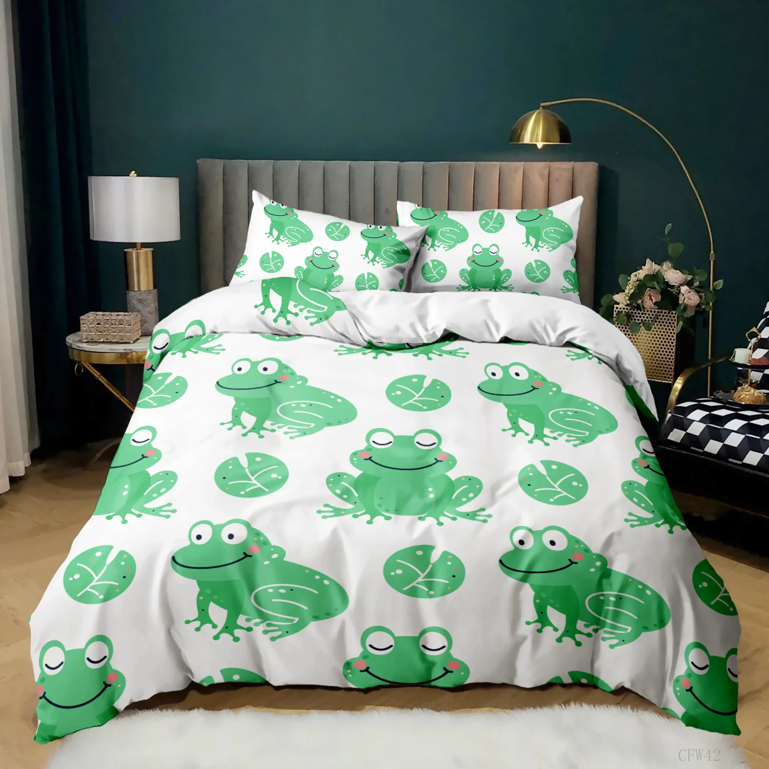 

High Quality Kids Microfiber Quilt Cover Cartoon Animal Frogs Bedding Set 2/3pcs Single Twin Full Size Four Seasons Bedclothes