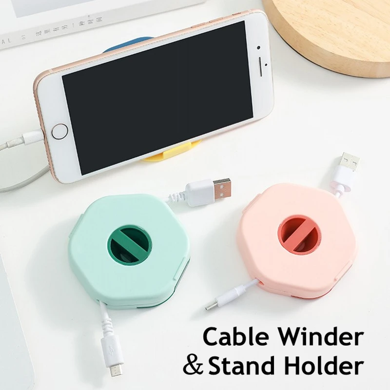 

Милый органайзер для кабелей, вращающийся футляр для кабелей, пластиковый портативный чехол для хранения проводов, держатель для телефона, ...