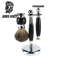 3 in 1mens shaving beard set barber facial cleaning tools durable stainless steel stand bristle beard brush kits