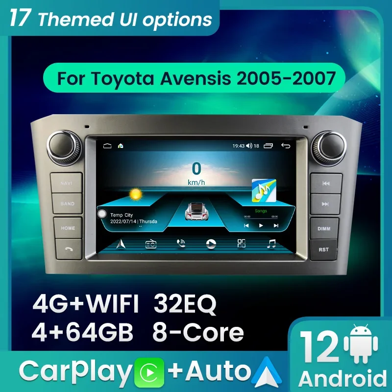 Головное устройство на Android 12 для автомобиля Toyota Avensis 2005 2006 2007 автонавигация GPS